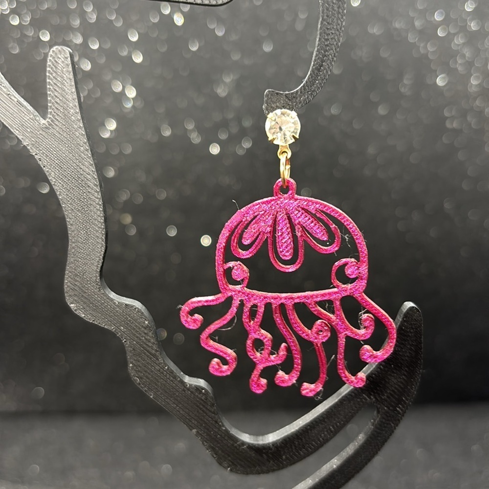 Burgundy and Gold Color Shift Jellyfish Earrings - Picture 5 of 6